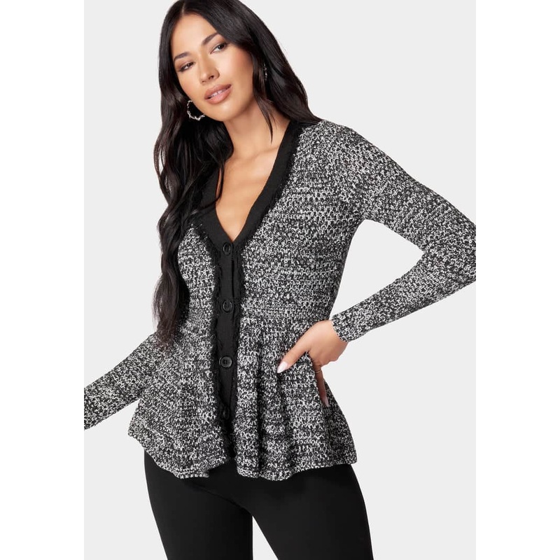 Tweed Peplum Sweater Cardigan