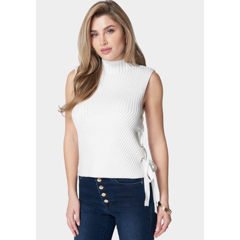 Wool Blend Side Lace Up Sleeveless Sweater Top