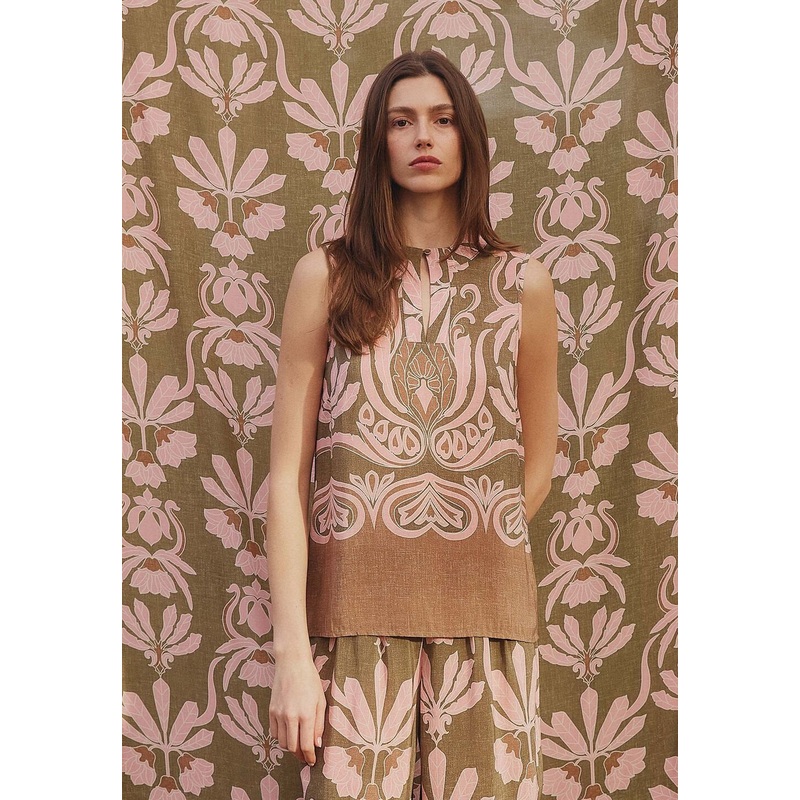 Blouse Top With Ornament Print