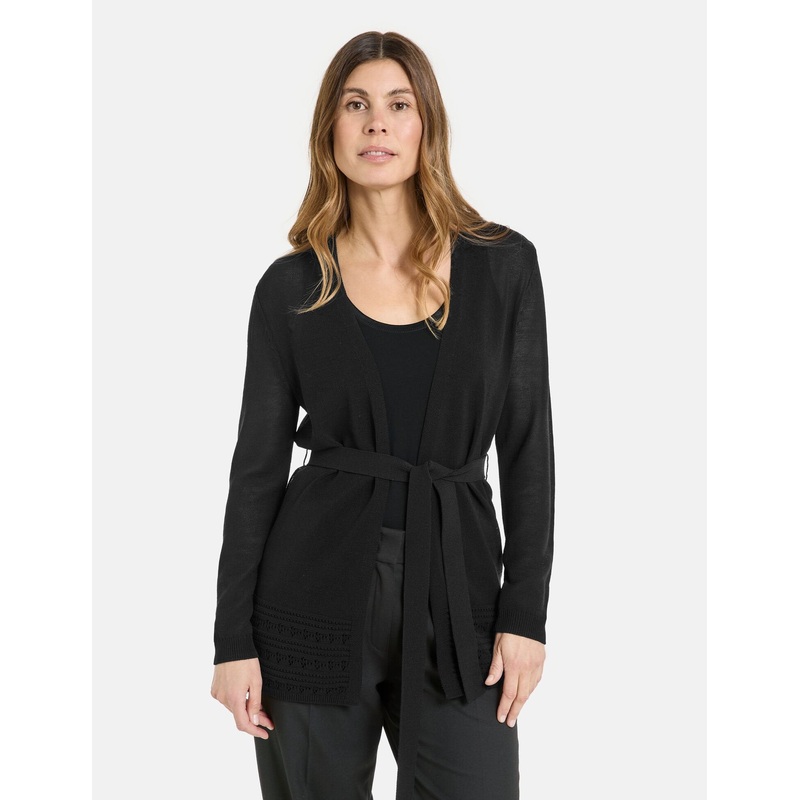 Open Cardigan with Crocheted Details and a Tie-Around Belt