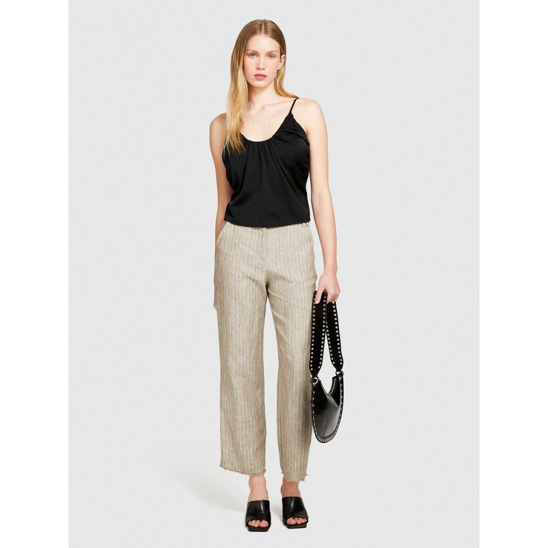 Pinstripe Trousers In 100% Linen