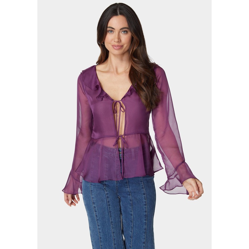 Chiffon Fit & Flare Tie Front Blouse