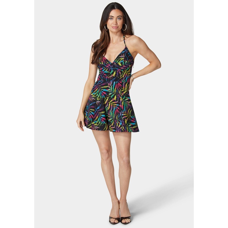 Cowl Neck Lace Up Back Flowy Romper