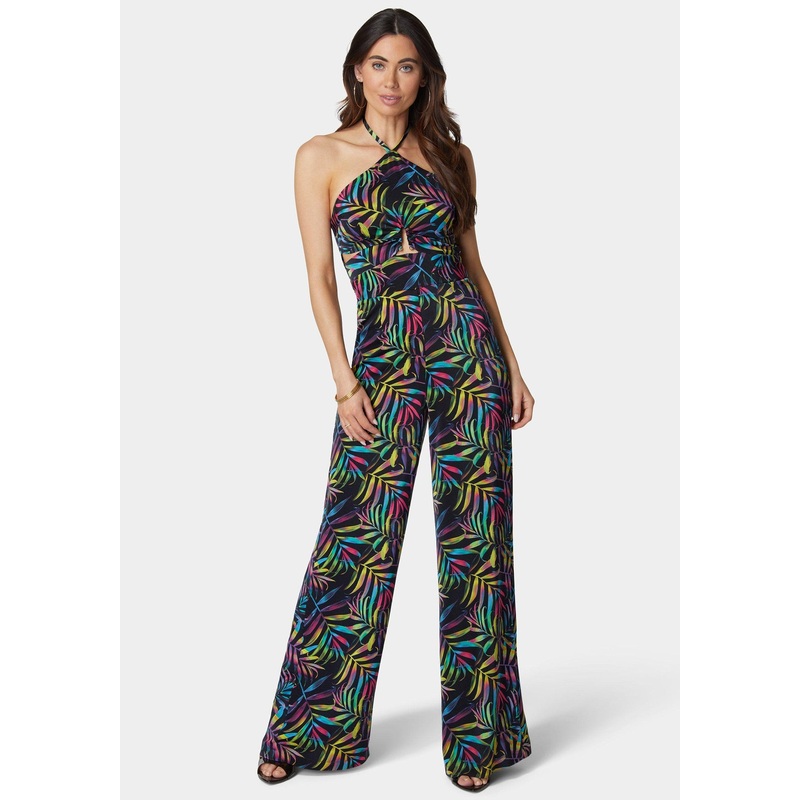 Halter Front Cut Out Ultra Wide Leg Jumpsuit