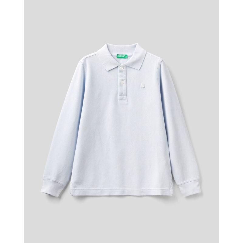 Light Blue 100% Organic Cotton Long Sleeve Polo