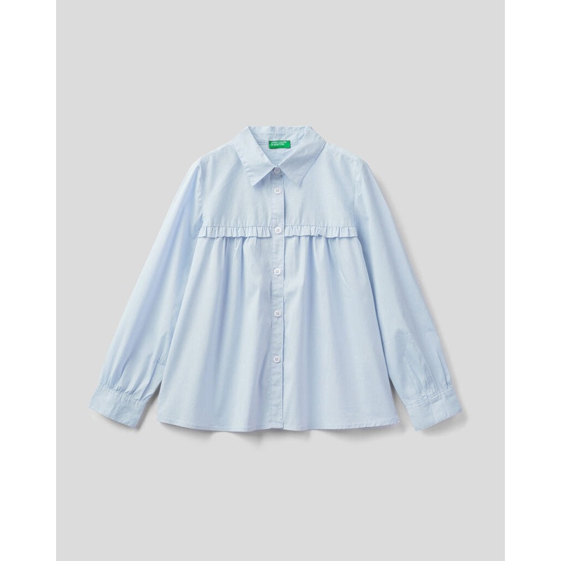Light Blue Shirt With Rouches On The Yoke