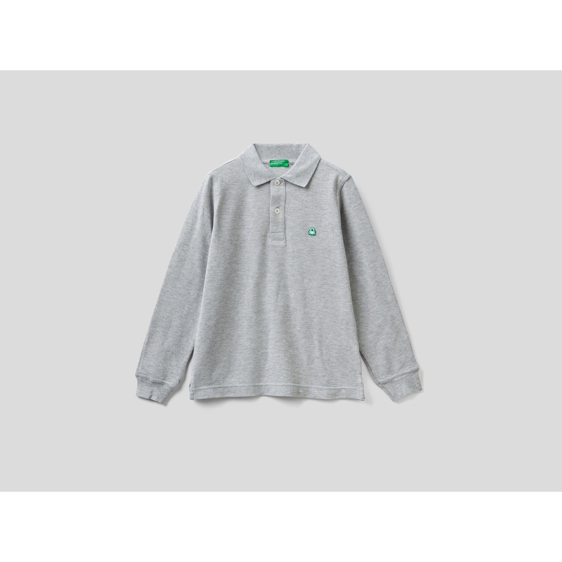 Light Grey 100% Organic Cotton Long Sleeve Polo