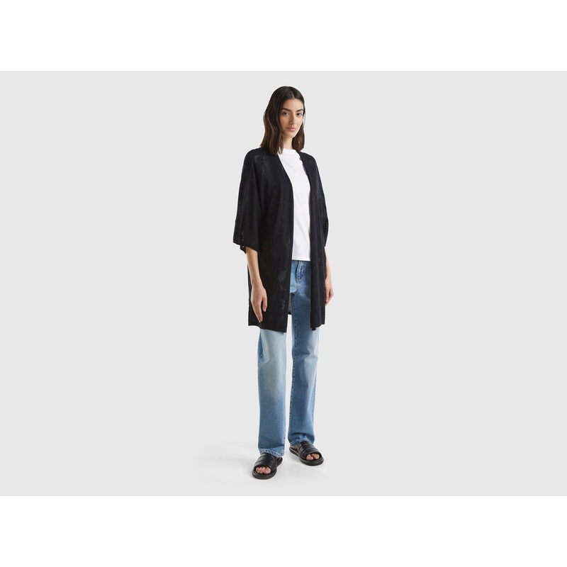 Long Cardigan With Floral Motif