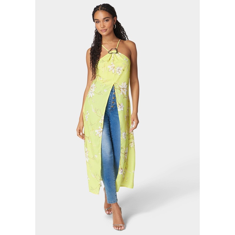 Neck Trim Slit Front Halter Top
