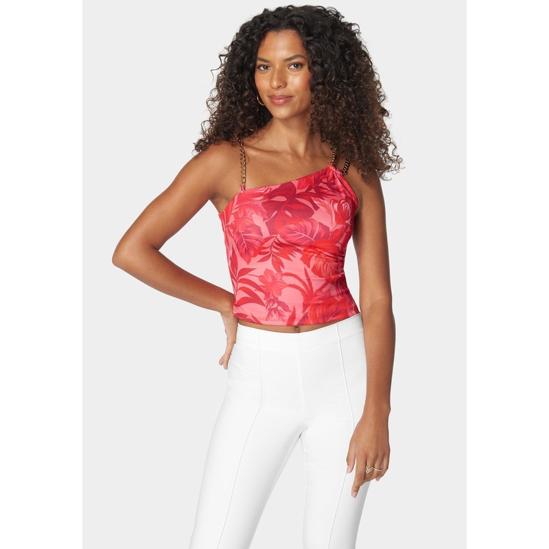 Printed Asymmetric Chain Knit Top