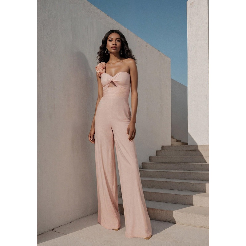 Ruffle Shoulder Detail Full Wide Leg Jumpsuit