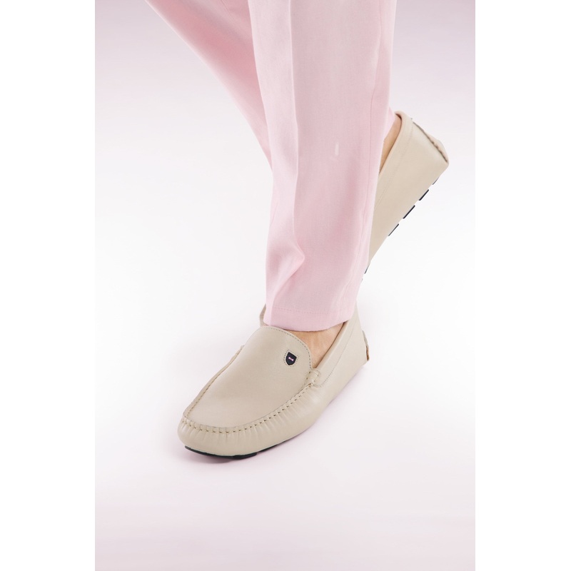 Beige Split Leather Loafers