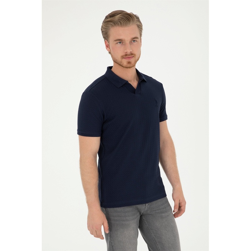 Blue Cuban Collar Polo Shirt