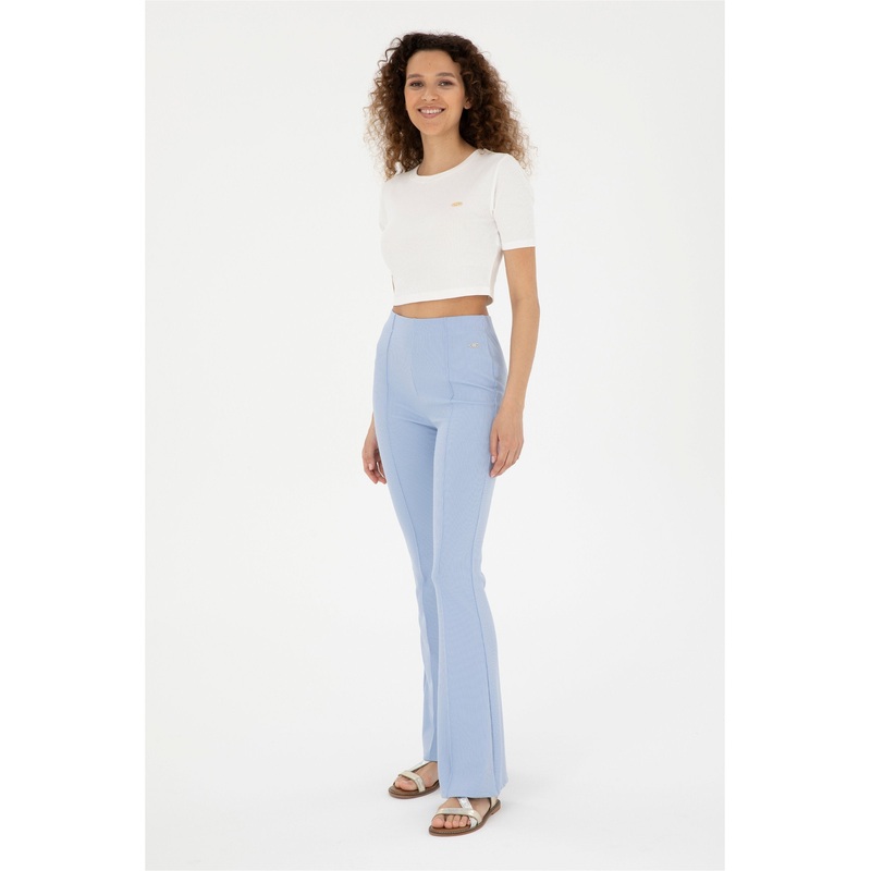 Blue Flared Slip On Trousers