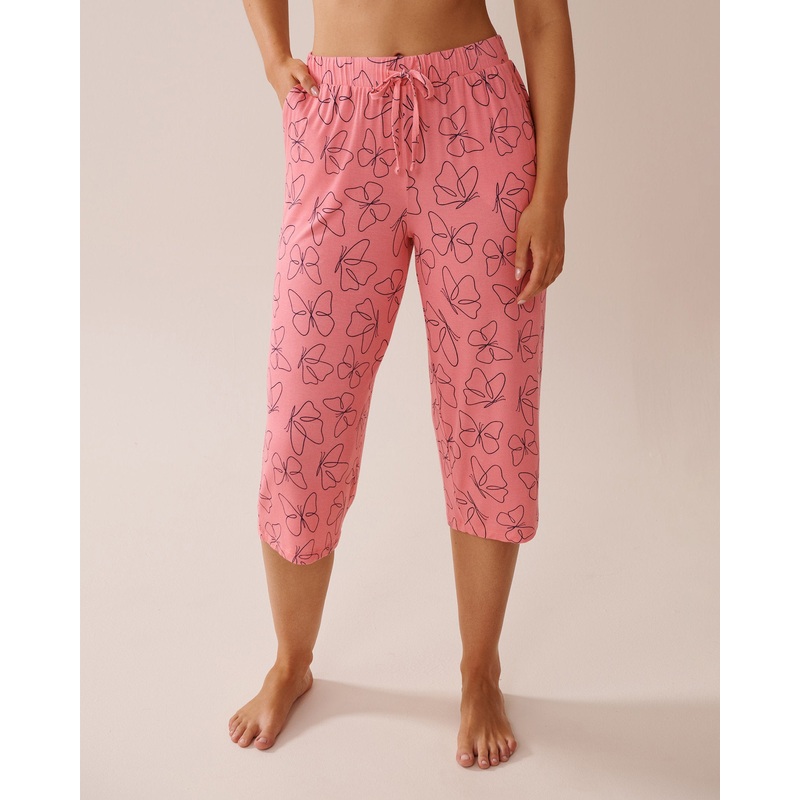 Butterfly Print Soft Jersey Pajama Capris