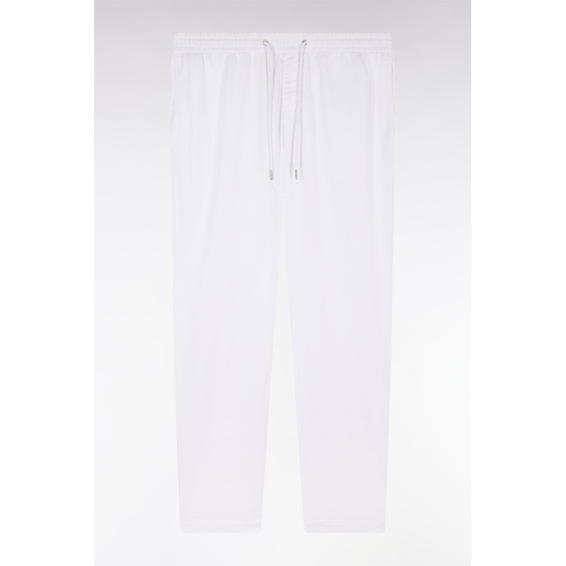 Elastic Chinos in White Stretch Cotton - Lyocell Blend
