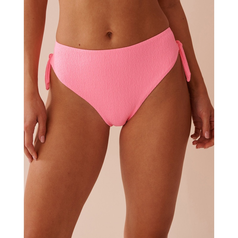 Fizzy Pink Textured Side Tie Bikini Bottom