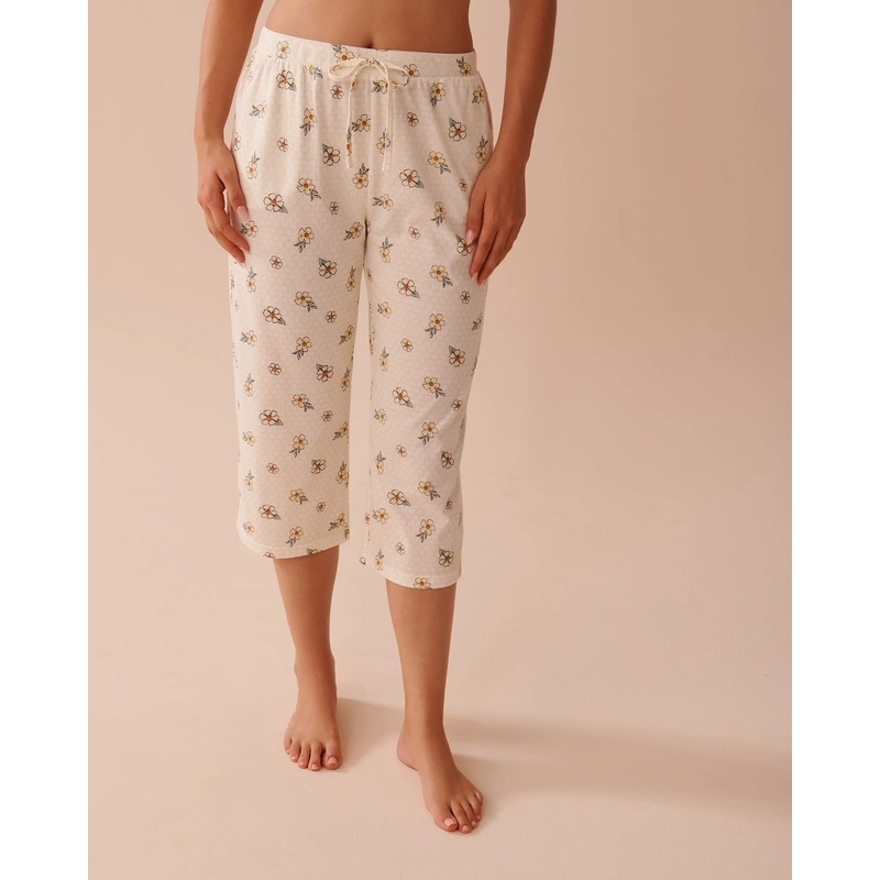 Honeycomb Print Cotton Capris