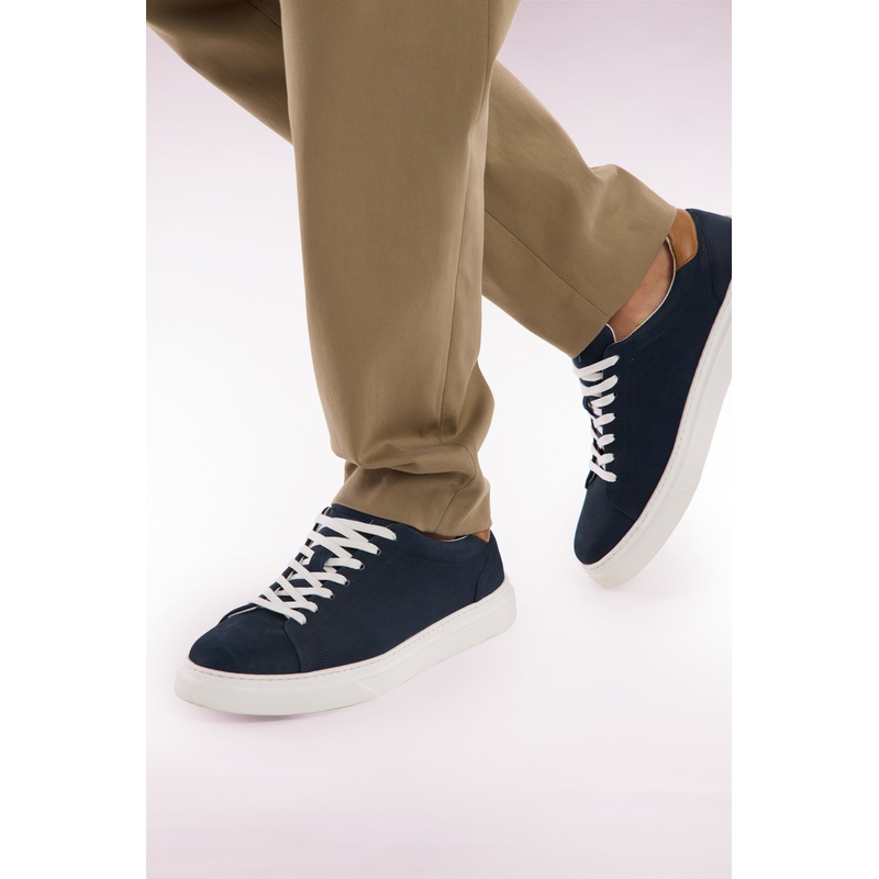 Navy Leather Low-Top Sneakers