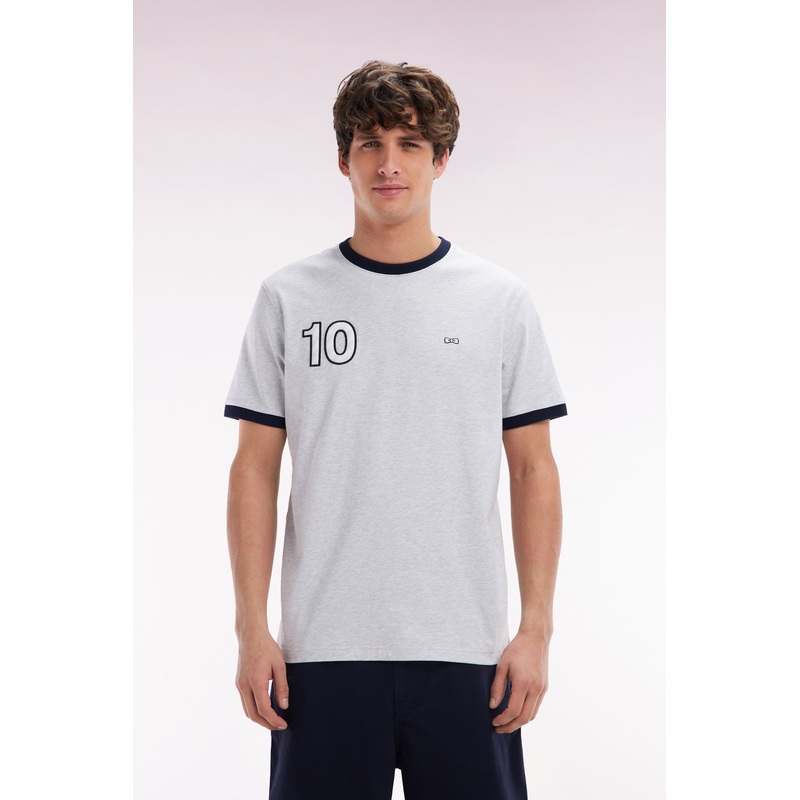 Relaxed Fit Grey Cotton T-Shirt with 10 Embroidery