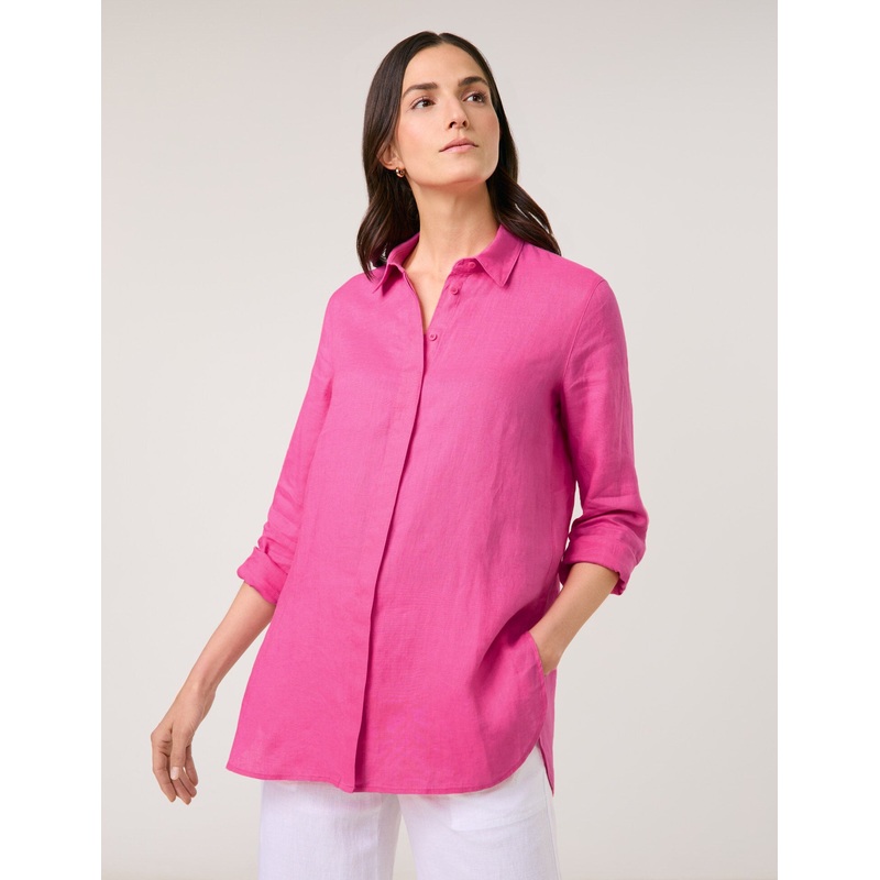 Simple Long Blouse Made of Pure Linen