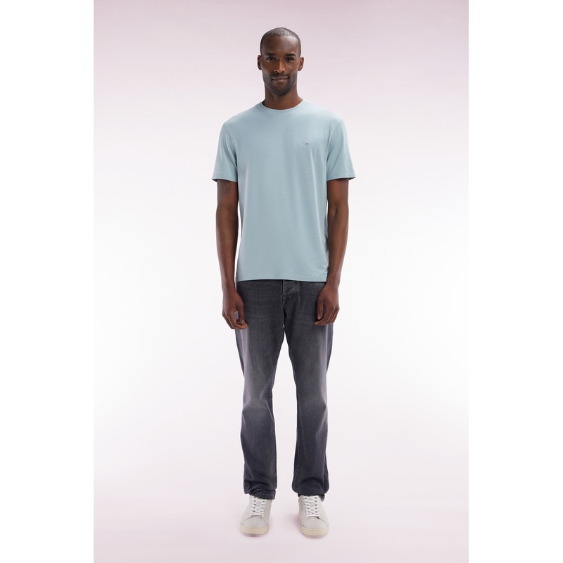 Straight Cut Dark Grey Stretch Denim 5-Pocket Jeans
