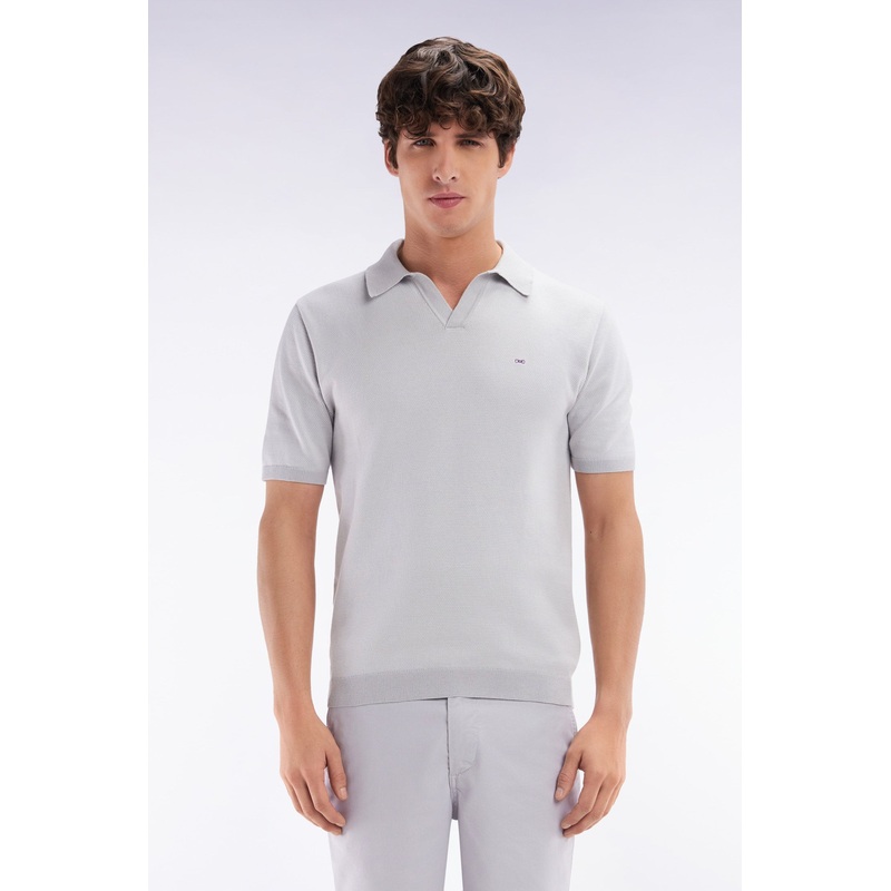 Straight-Cut Grey Cotton Polo Neck Jumper
