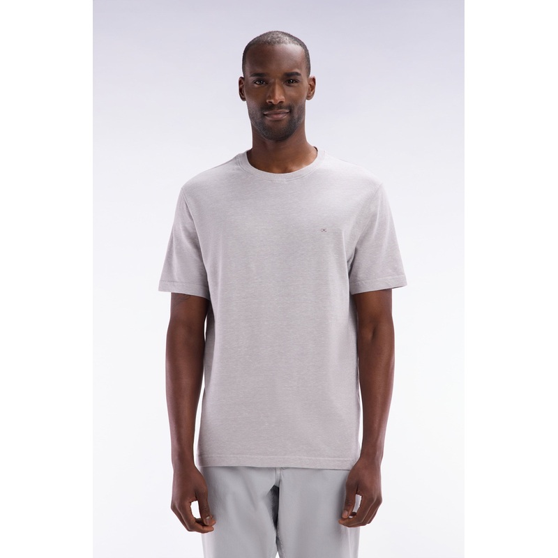 Straight-Fit Grey T-Shirt in Cotton and Linen Blend