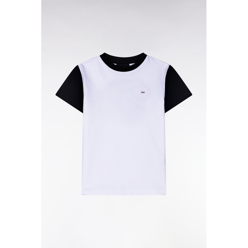 Straight-Fit Navy and White Cotton T-Shirt with Striped Back Embroidery