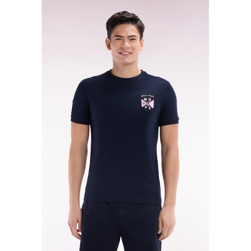 Straight-Fit Navy Cotton T-Shirt with 6 Nations Patch