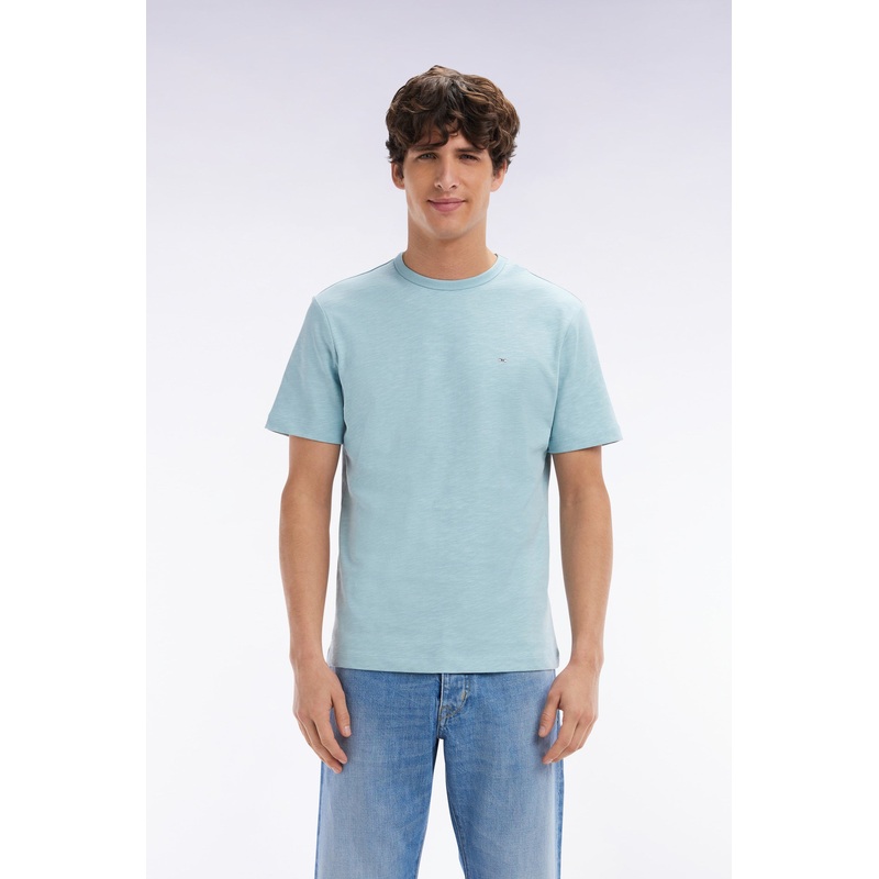 Straight Fit Sea Green Slub Cotton Jersey T-Shirt