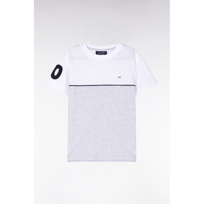 Straight-Fit Two-Tone Grey Cotton T-Shirt