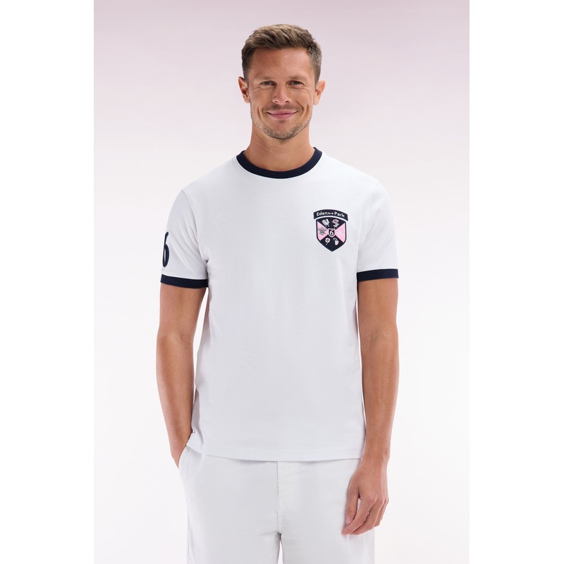 Straight-Fit White Cotton T-Shirt with 6 Nations Patch