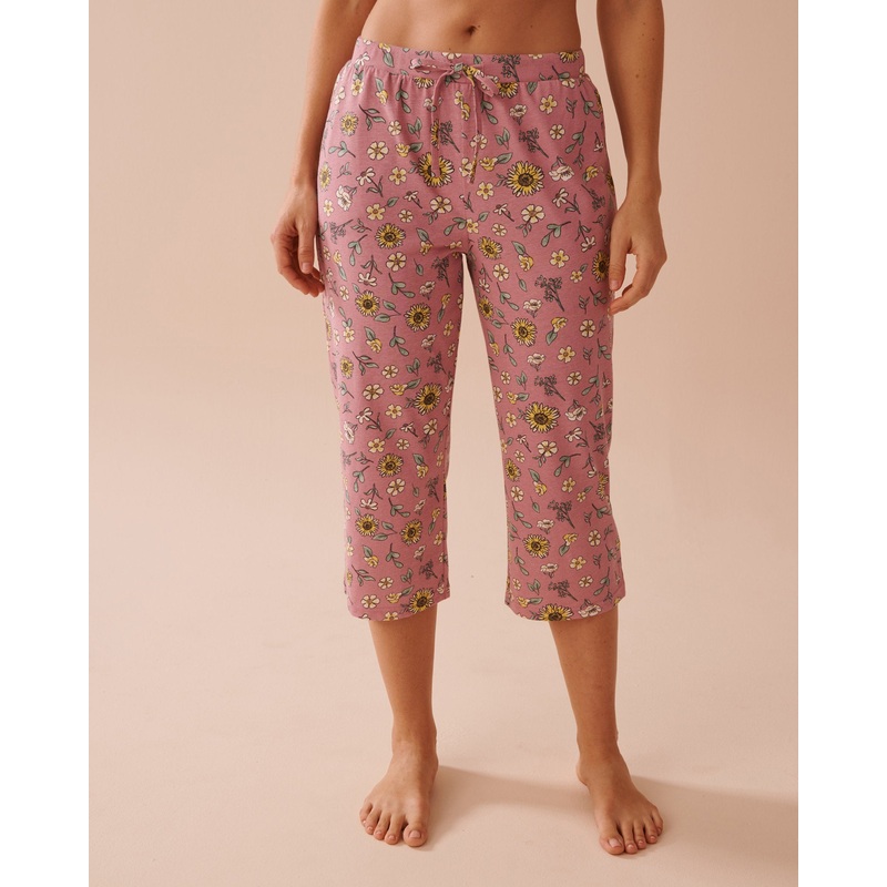 Sunflower Print Cotton Capris