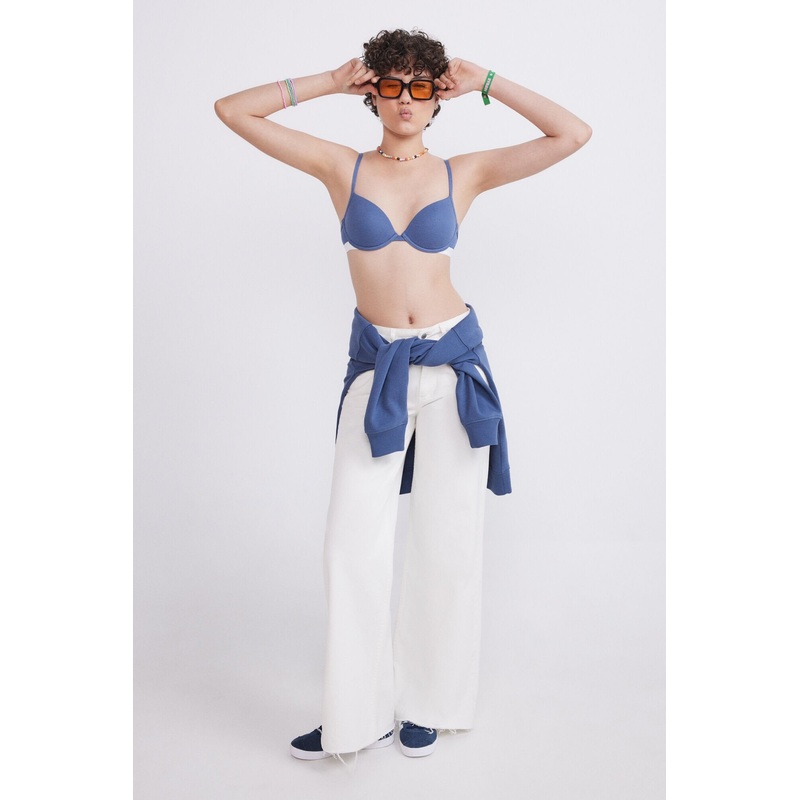 Blue Cotton Push Up Bra