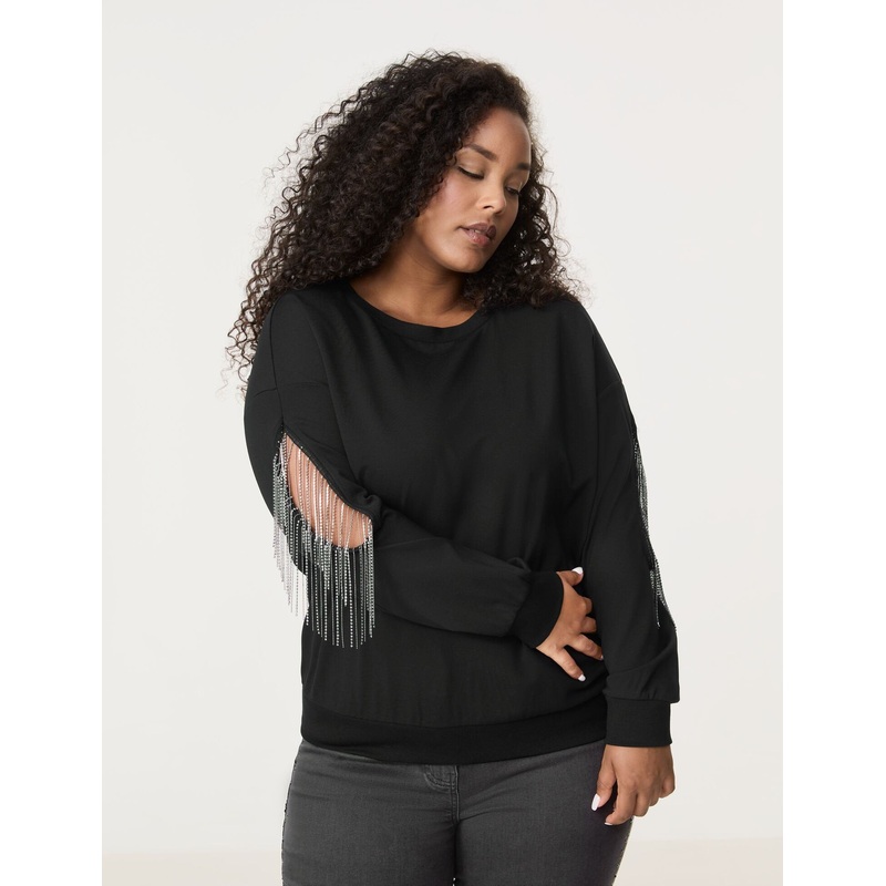 Jumper With Rhinestone Ribbons On The Sleeves