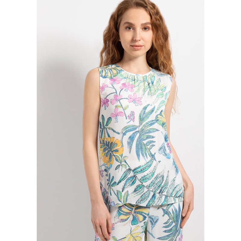 Leaf Print Satin Blouse Top