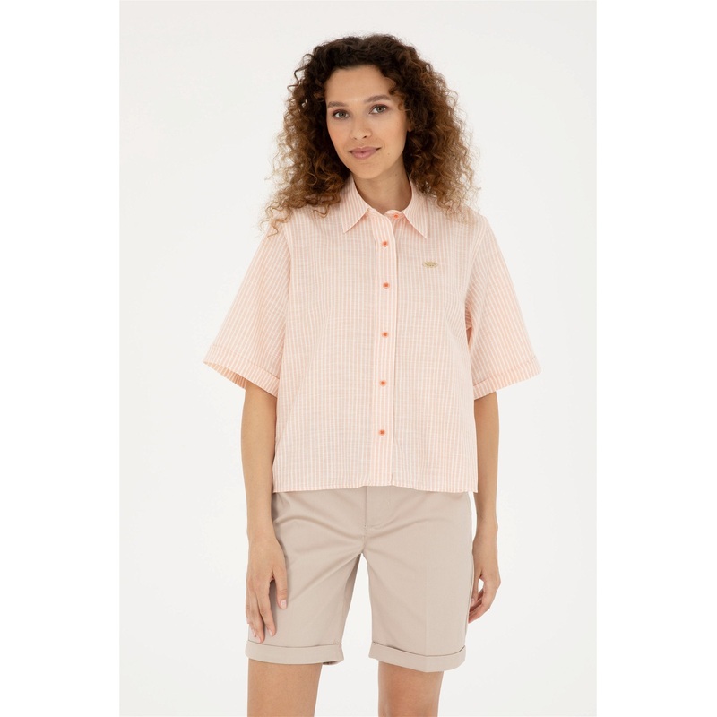 Orange Cropped Button Down Shirt