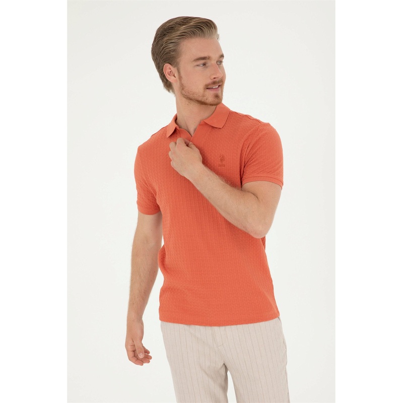 Orange Cuban Collar Polo Shirt