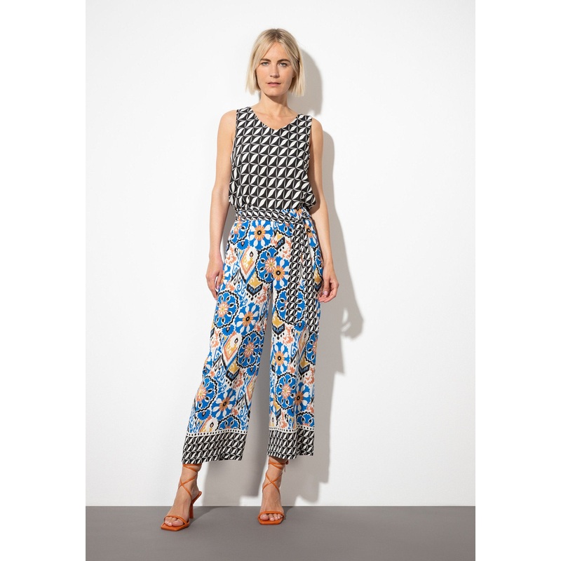 Ornament Print Flowing Pull-On Trousers