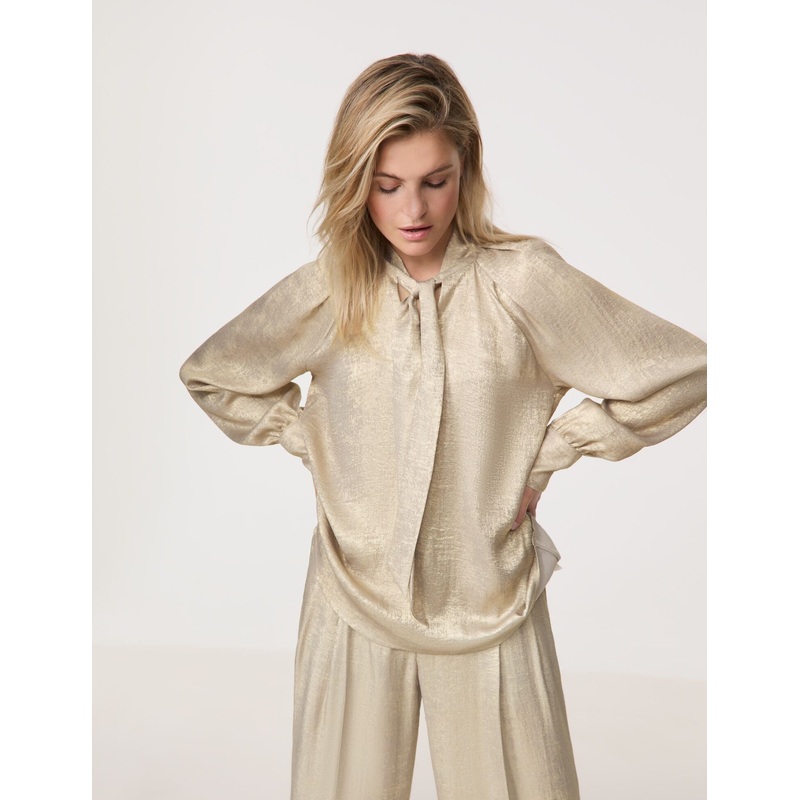 Pussycat Bow Blouse With A Golden Shimmer