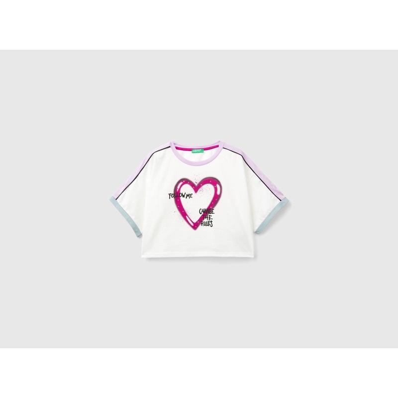 T-Shirt With Graffiti Print And Rhinestone