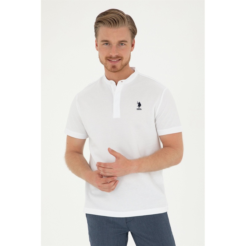 White Henley Style T-Shirt