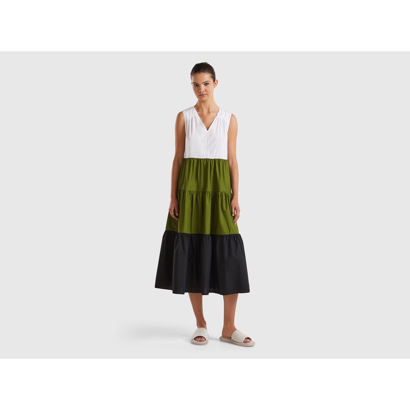 Color Block Dress With Flounces