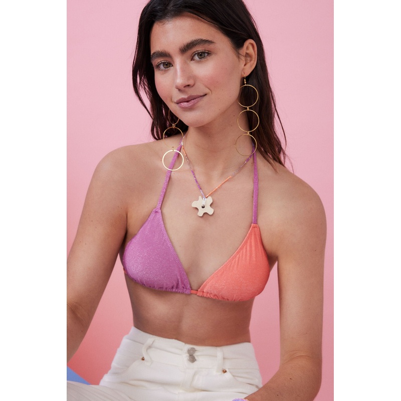 Triangular Bikini Top With Glitter Curtain
