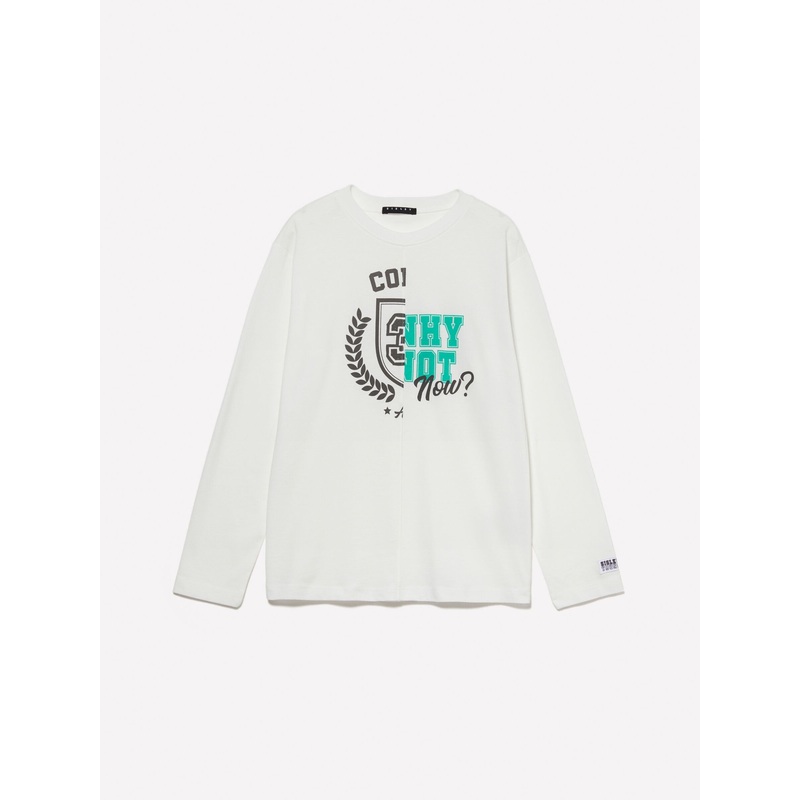 White Color Block T-Shirt With Print