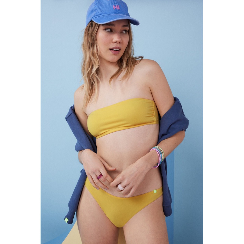 Yellow Gathered Brazilian Bikini Bottoms