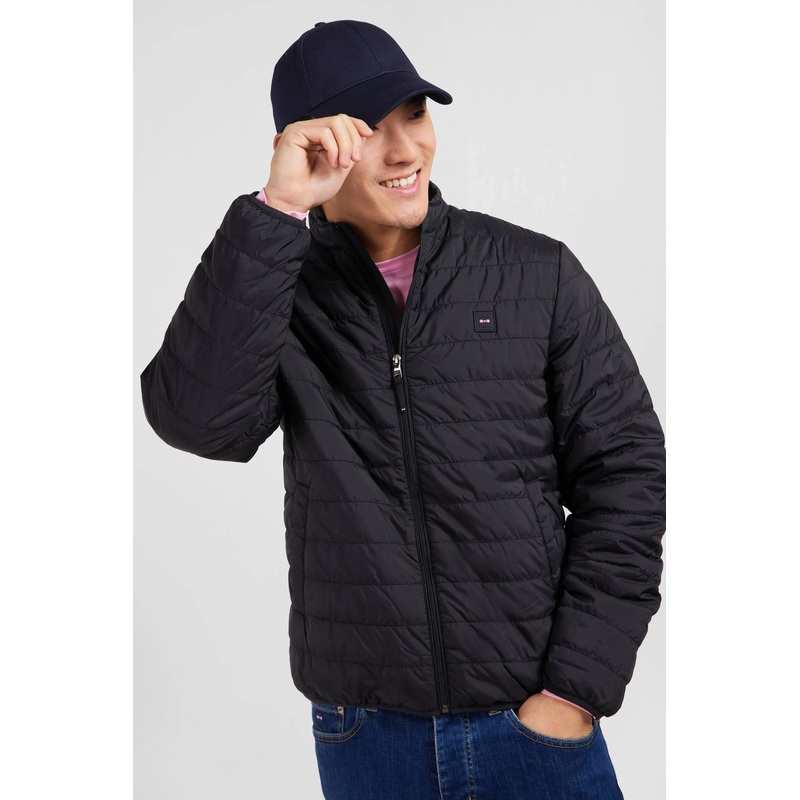 Black Lightweight Long-Sleeved Puffa Jacket