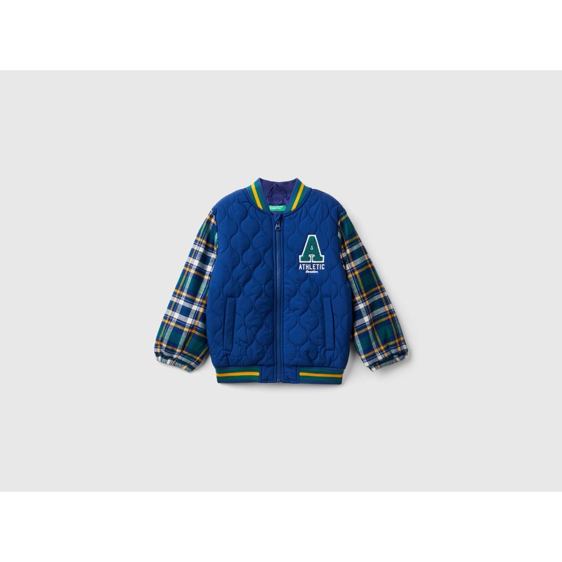 Bomber Jacket With Tartan Sleeves