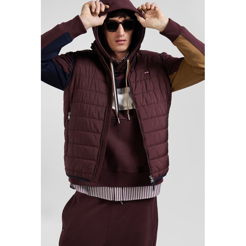 Burgundy Quilted Sleeveless High Collar Down Vest